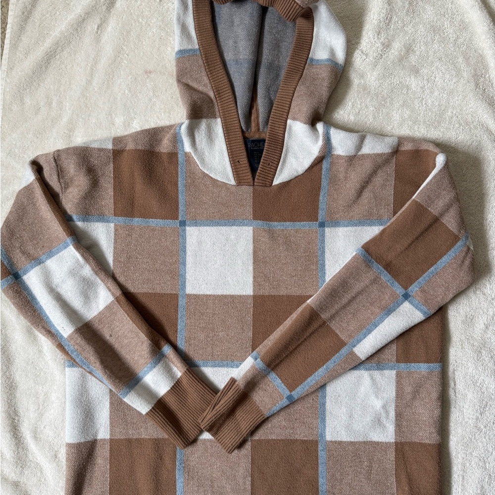 Brown and White Plaid Hoodie